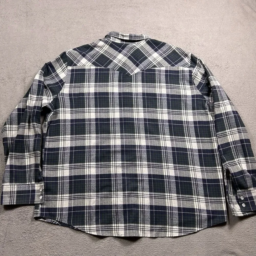 Levi's Pearl Snap Plaid Shirt Men's XXL Western Long Sleeve Navy Green Grunge